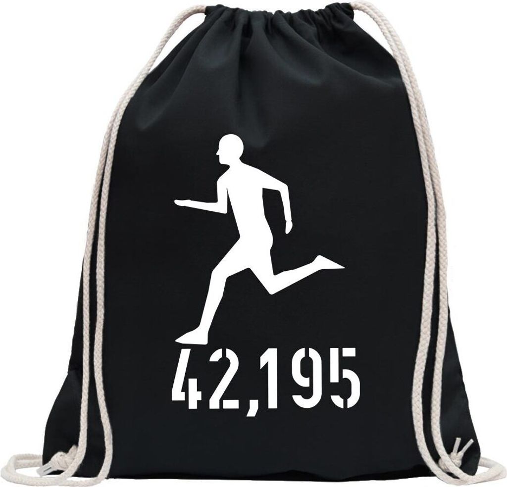 Kiwistar - Turnbeutel - schwarz - 42,195 Laufen - Fun Rucksack Sport Beutel Gymsack Baumwolle mit Ziehgurt