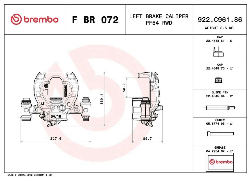 BREMBO F BR 072 - OE 9074233100 Bremssattel für Sprinter (W907, W910)