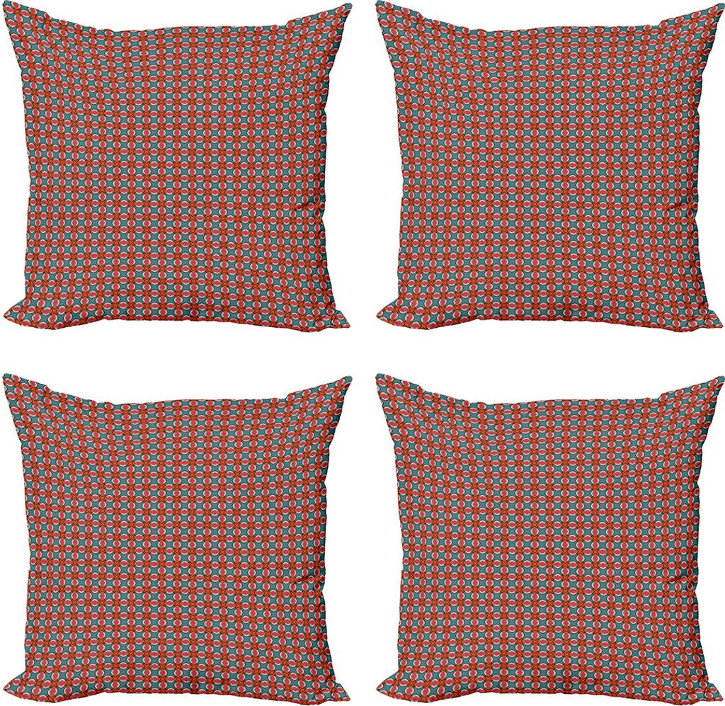 ABAKUHAUS Retro Kissenbezug Set (4 Stück), Illustrated abstrakte Fliesen, Moderner Doppelseitiger Digitaldruck, 60 cm x 60 cm, Mehrfarbig