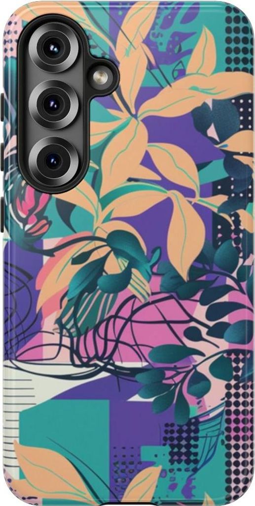 Buntes Blumenmuster mit abstraktem Design – Hülle Kompatibel mit Samsung Galaxy S25