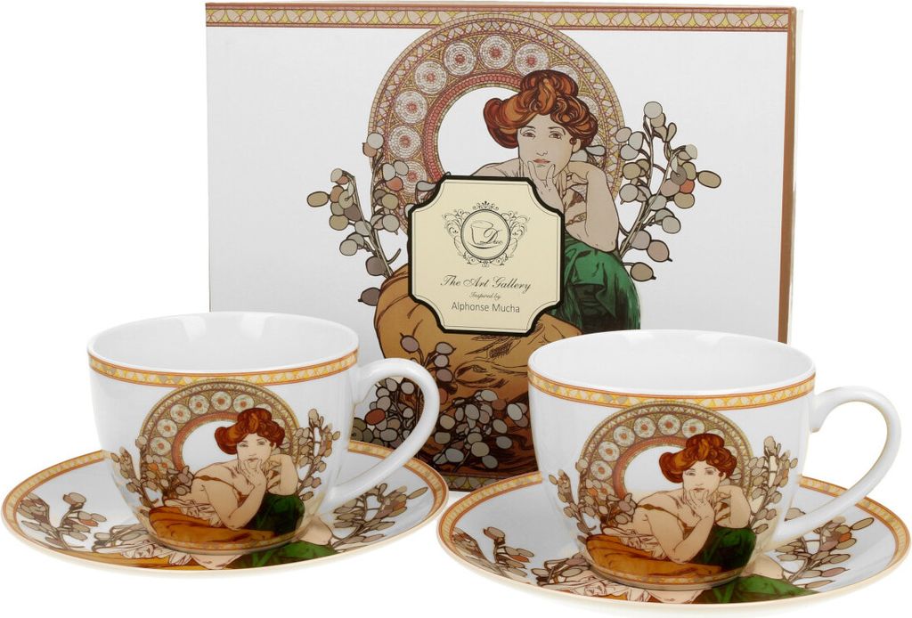 DUO ART GALLERY 2er-Set Tassen 250 ml TOPAZ mit Untertassen, New Bone China Porzellan