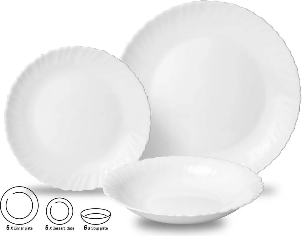 Service de Table KINGHOFF KH-1875 : Vaisselle Blanche Anti-Rayure 6 Pers.