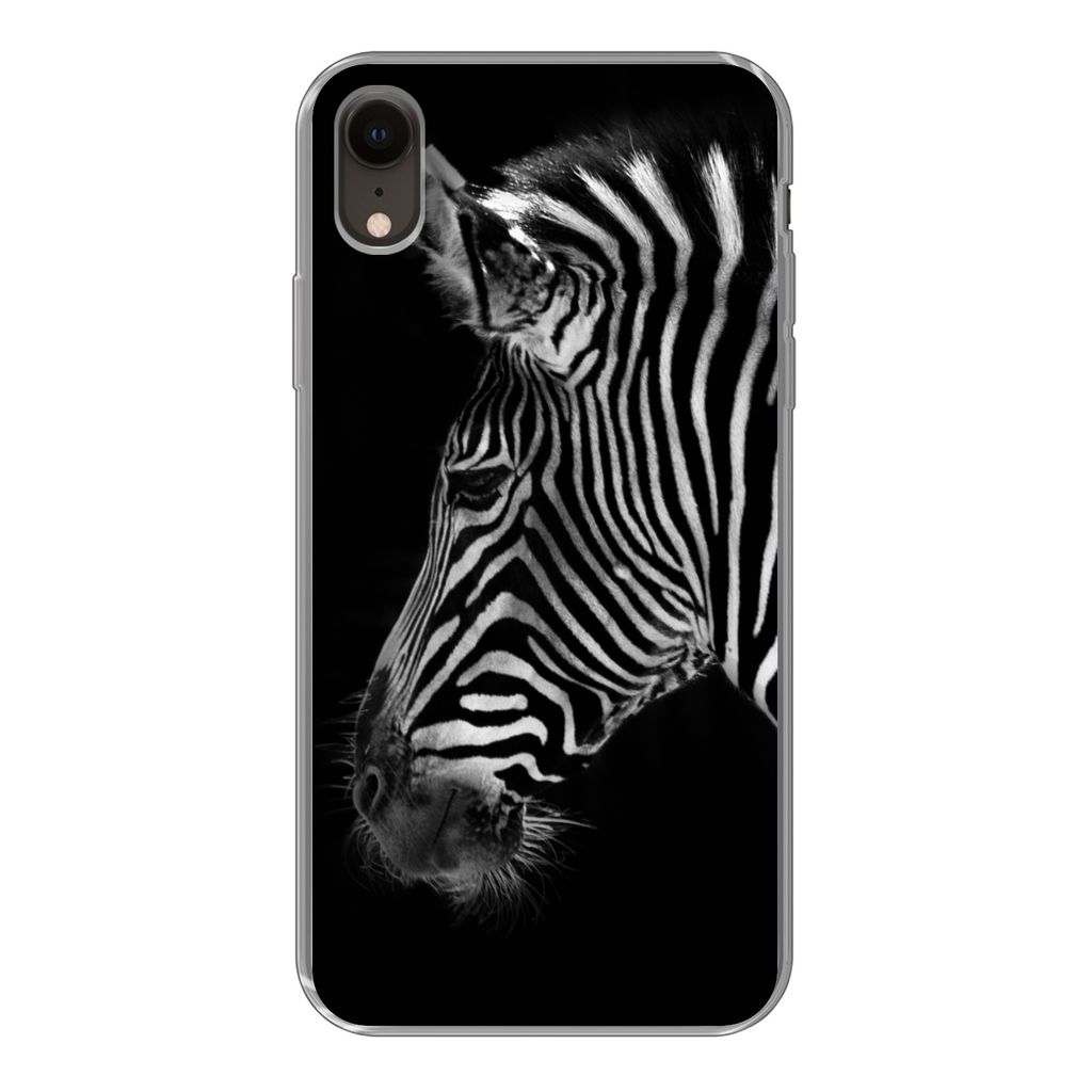 MuchoWow Handyhülle Schutzhülle Hülle für iPhone XR Zebra - Wilde Tiere - Schwarz Silikon Softcase Handy Hülle - Schutzdeckel