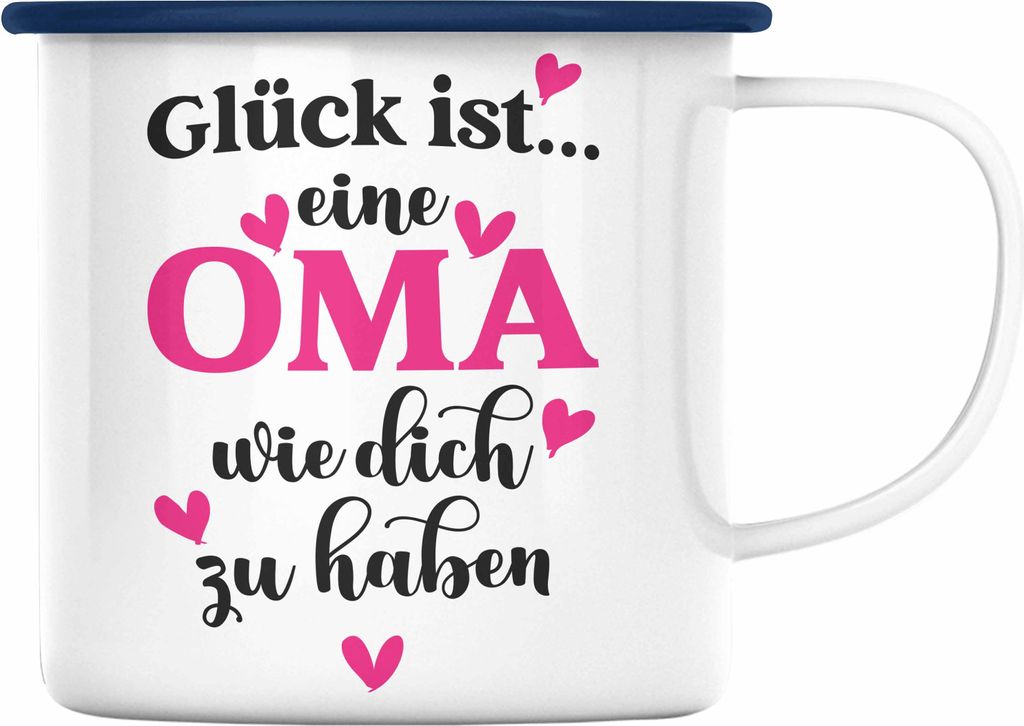 Trendation - Oma Emaille Tasse mit Spruch Geschenk von Enkel für Beste Oma Muttertag Geburtstagsgeschenk (Blau)
