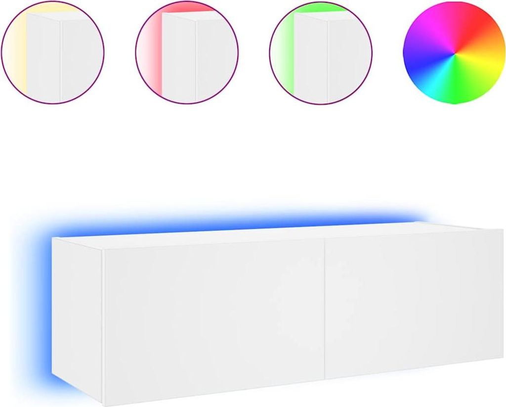 vidaXL TV-Wandschrank mit LED-Leuchten Weiß 100x35x31 cm