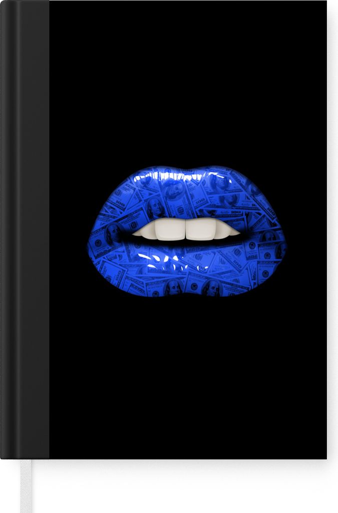 MuchoWow Notizbuch Tagebuch Haushaltsbuch Notebook A5 Lippen - Geld - Blau - Notizblock - Notizheft - Notebook - Schreibblock - Papier