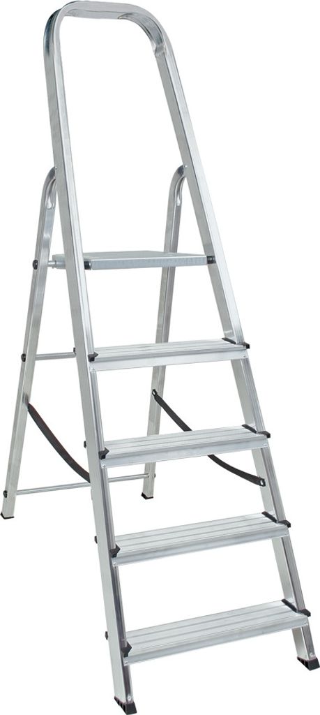 Stufenleiter aus Alu, 5 Stufen, erreichbare Arbeitshöhe 2995 mm, Tragkraft 150kg