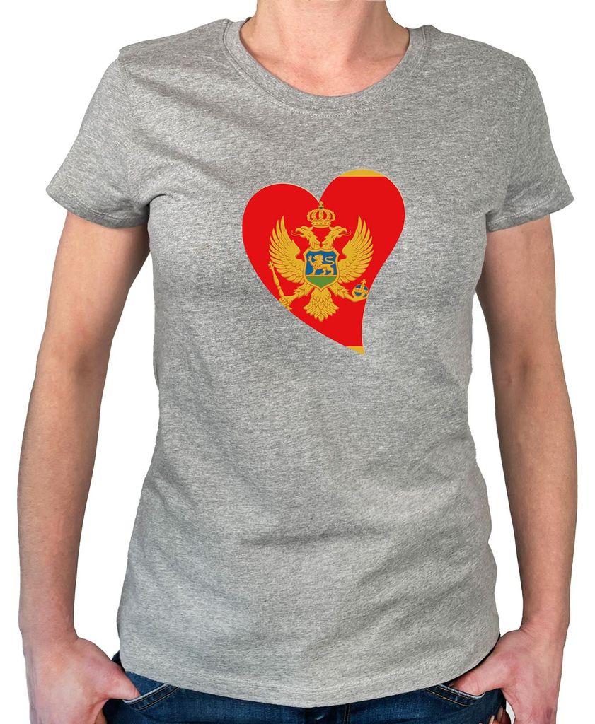 Huuraa Damen T-Shirt Monte Flagge Herz XL Sport Grey Bio Baumwolle Fairtrade Damenshirt Geschenkidee