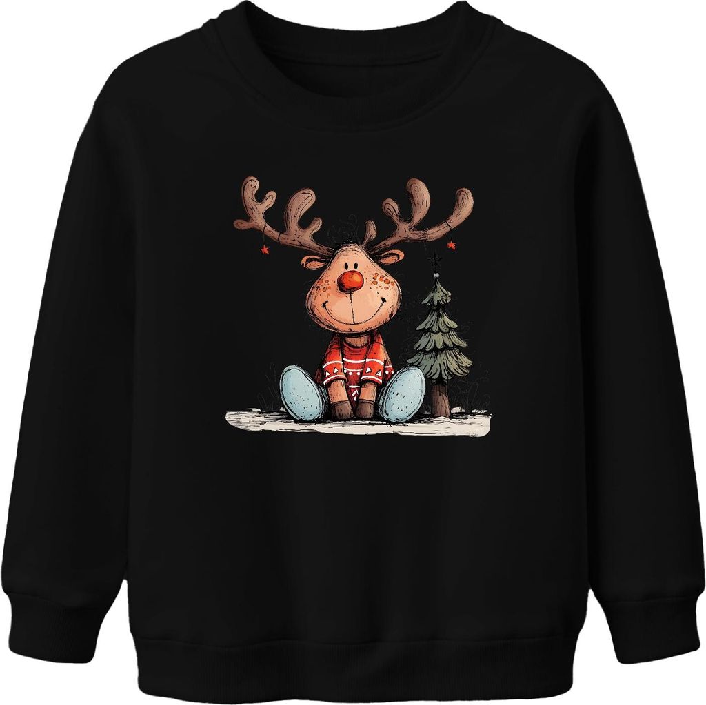 Rudolph Rentier Rotnase Weihnachtsbaum süßes Weihnachten Geschenk Uni Kinder Sweatshirt Pullover, Schwarz, 104