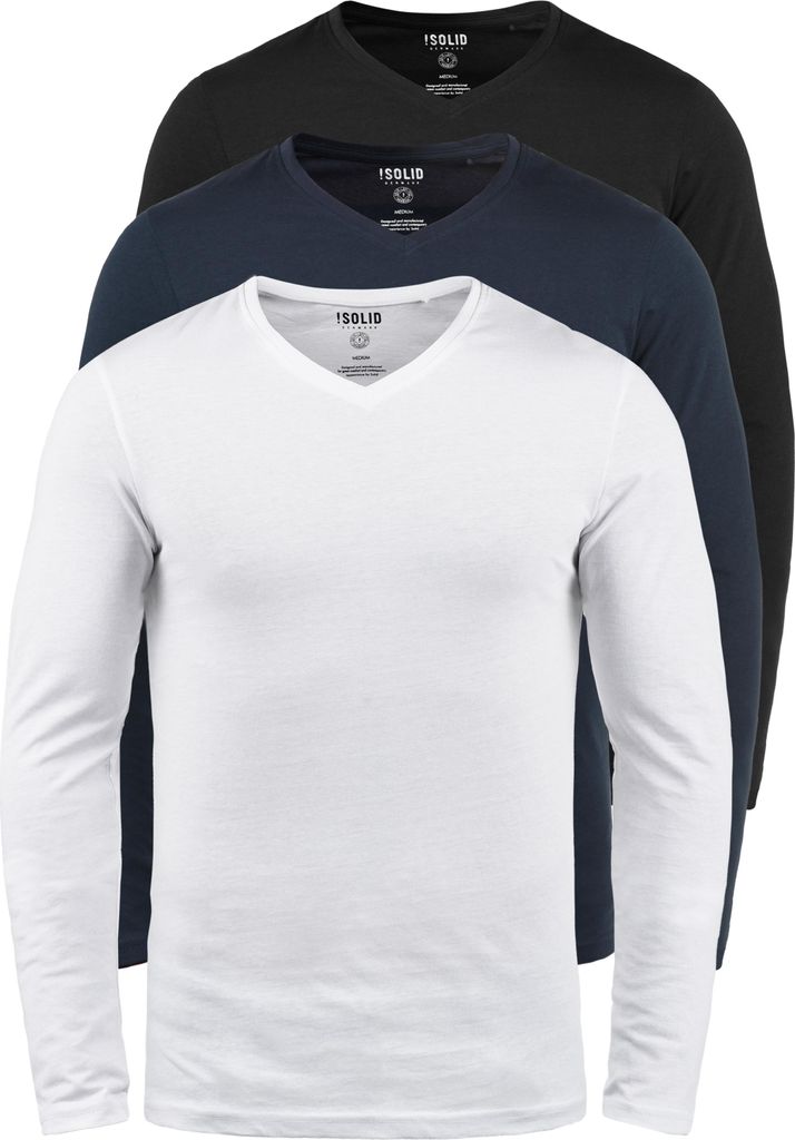 SOLID SDBasil Herren Longsleeve Langarmshirt Basic Shirt im 2er Pack oder 3 er Pack mit V- Ausschnitt 3er Pack Baumwollmischung Slim fit