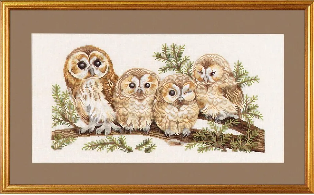 Décoration murale DIY broderie 4 hiboux Eva Rosenstand 30x50cm kit