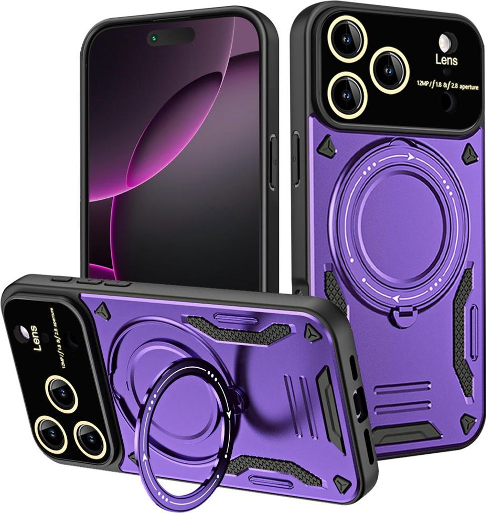 Rüstung Handyhülle für iPhone 17 Pro Max Dual-Layer Magnetisches Ringhalter Ständer Magsafe Hülle Lila