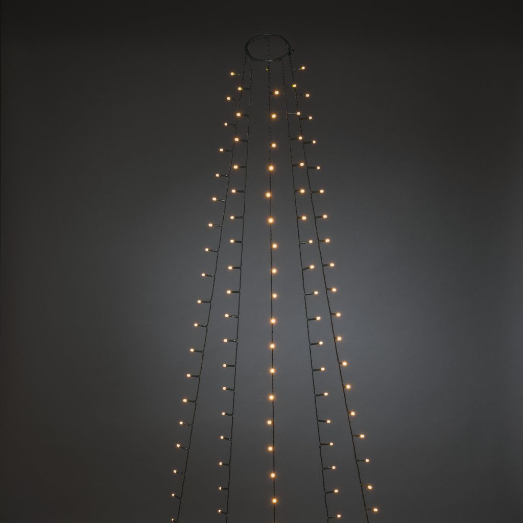 Konstsmide 6480-820 LED Baummantel mit Ring Ø 8, 5 Stränge à 30 bernsteinfarbene Dioden, gefrostet, vormontiert, 8h Timer, grün,14V_Innentrafo ...