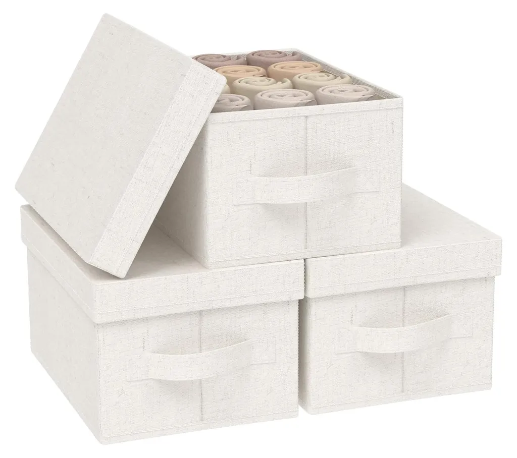 Boîtes de Rangement Pliables avec Poignées (33x23x18cm) - Lot de 3 Tissu