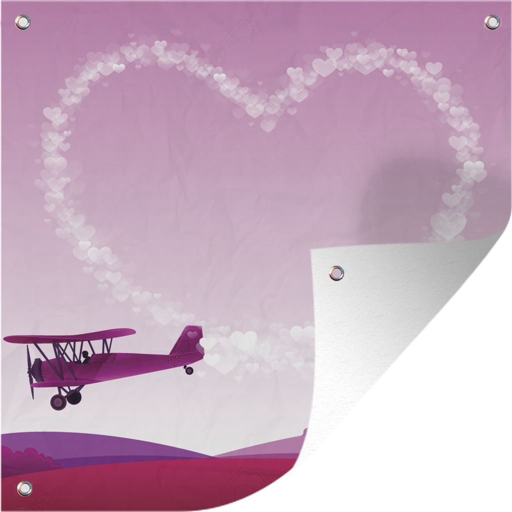 MuchoWow 50x50 cm Outdoor-Poster Gartendeko Sichtschutz Garten Poster für den Garten Eine Illustration eines Flugzeugs in einem rosa Himmel