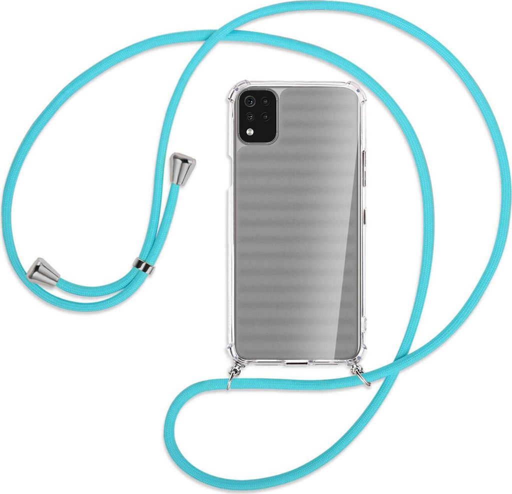 Handykette Backcover-Schutzhülle mit Band (Metall silberfarben) für LG K42 LM-K420 - türkis
