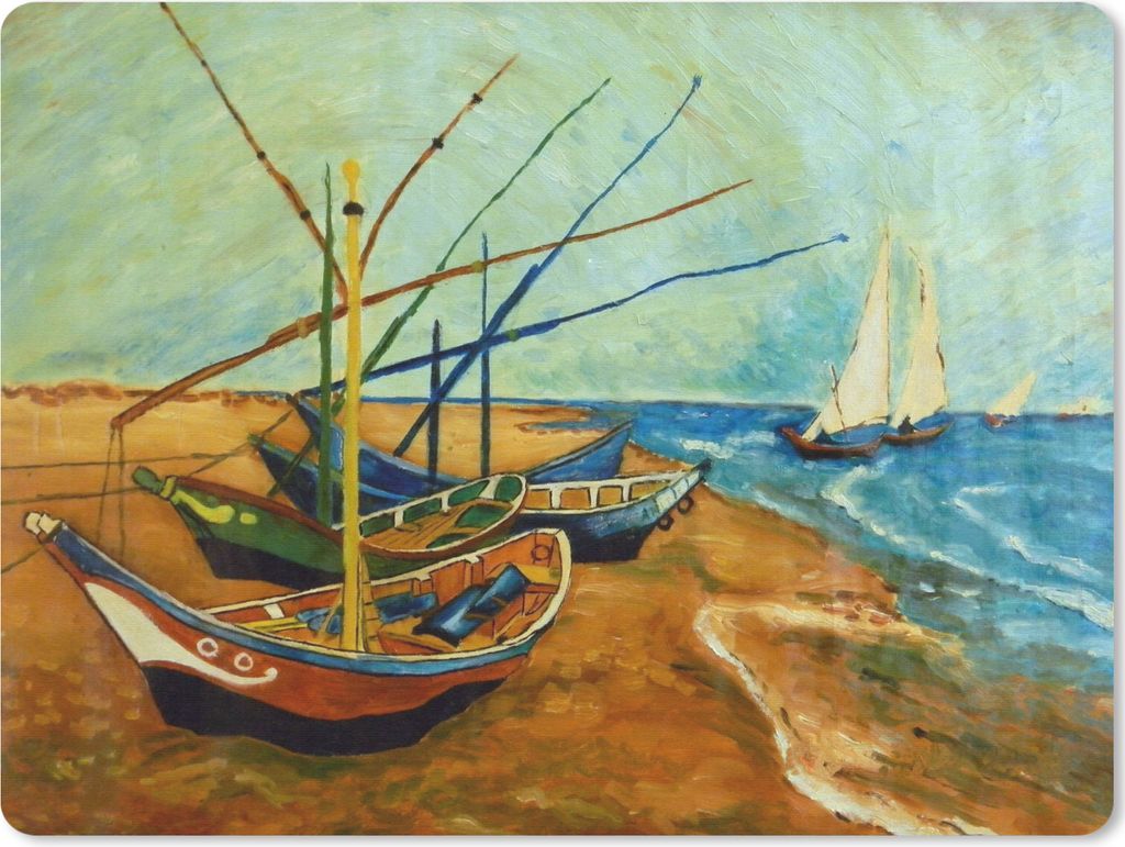 MuchoWow Mauspad Mousepad Fischerboote am Strand - Vincent van Gogh 23x19 cm - Mousepads - Maus Mat - Pad - Mausunterlage - Schreibtischunterlage...