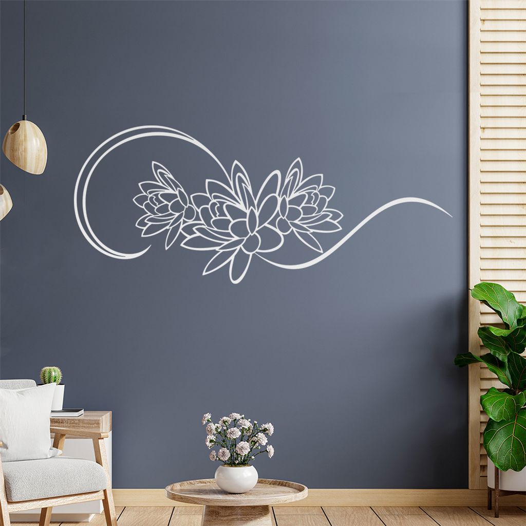 Blume - Linien Wandtattoo in 6 Größen - Wandaufkleber Wall Sticker - Dekoration, Küche, Wohnzimmer, Schlafzimmer, Badezimmer