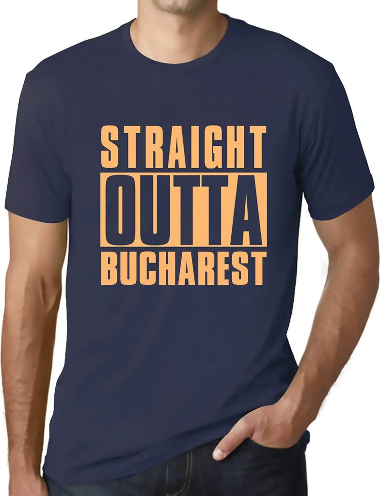 Herren Grafik T-Shirt Straight Outta Bucharest Öko-Verantwortlich Vintage Jahrgang Kurzarm Lustige Druck Geburtstag Geschenk Mann