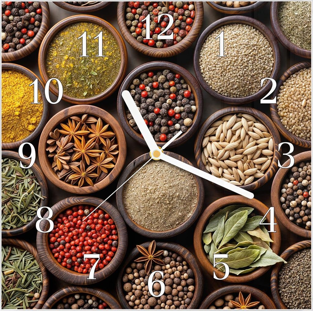 Wanduhr aus Glas mit Motiv Verschiedene Gewuerze- 30 x 30 Produktbild 