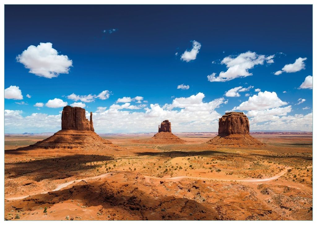 Wallario Premium Glasbild, freischwebende Optik, kräftige Farben, Größe 100 x 70 cm Motiv Monument Valley