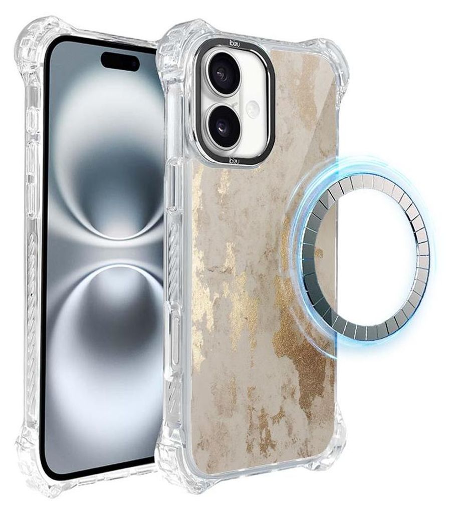 Schutzhülle für das iPhone 16, MagSafe-kompatibel, verstärkte Ecken, transparente Seiten, Goldmarmor