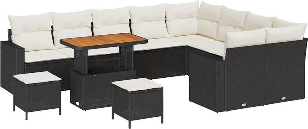 Gartensofa-set 12 pcs Schwarz Poly-Rattan