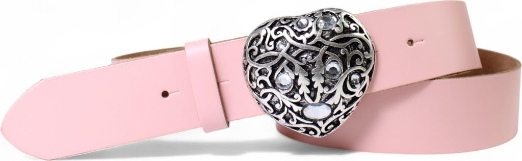 FRONHOFER Damen Ledergürtel mit funkelnder Strass Herz Gürtelschnalle 4 cm, echt Leder