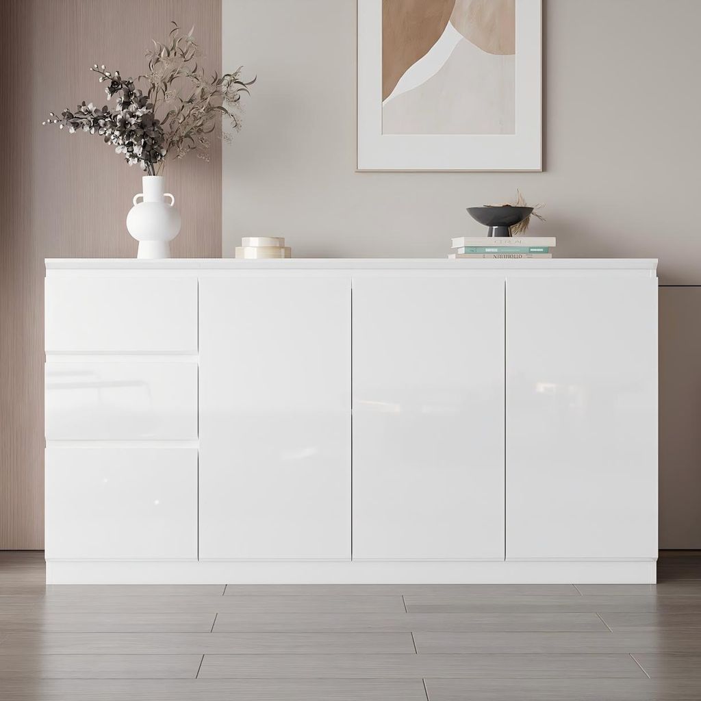 Sideboard mit 3 Schubladen und 3 Türen, Hochglanz-Kommode, Produktbild 