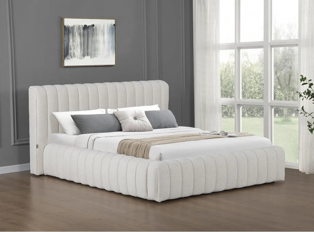 Lit double 140x190 avec coffre Tignes beige pour optimiser l'espace