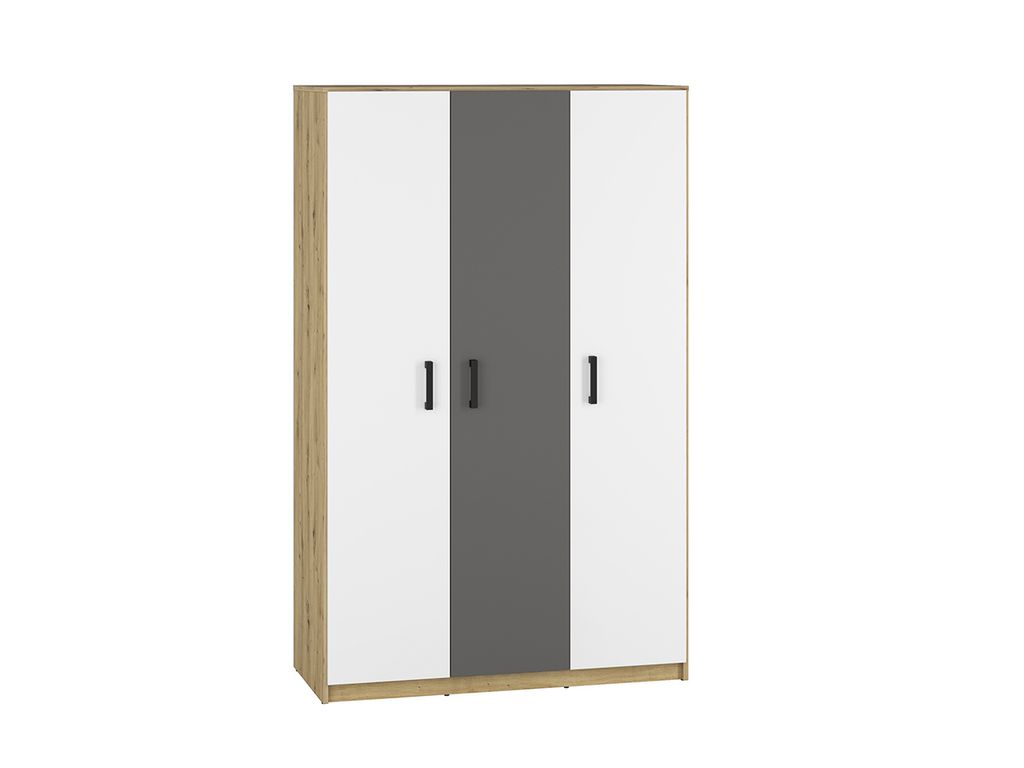 Kleiderschrank KARIS – Breite 119 cm, weiß/anthrazit/Eiche handwerklich verarbeitet