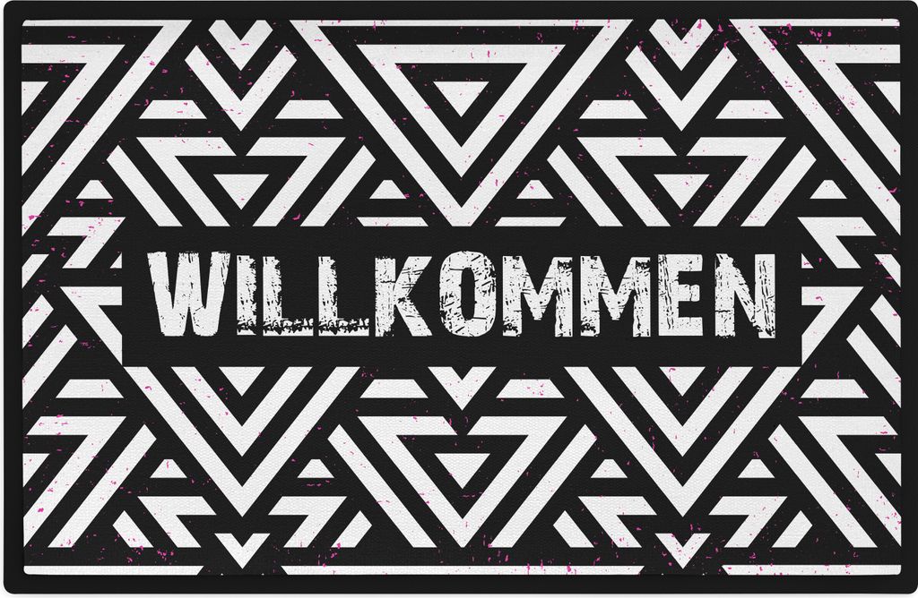 Trendation - Willkommen Fußmatte Grafik Schmutzfangmatte Geschenk Außen Innenbereich 60x40 cm Waschbar Türmatte Dreieck Muster