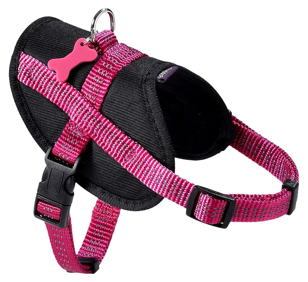 Hundegeschirr mit Anhänger, Nylon-Hundegeschirr für mittelgroße, kleine und große Hunde, sicher, bequem, reflektierend, Fuchsie, 29-42 X 1,6 cm