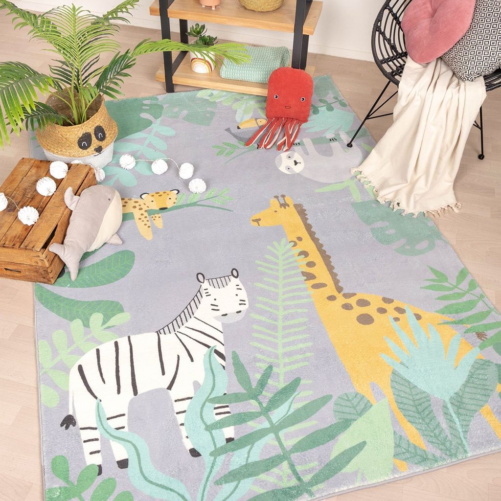 Volero - Kinderteppich - Jungle Giraffe Bunt - 140x200 cm - Kinderzimmer - Ländlich, Modern