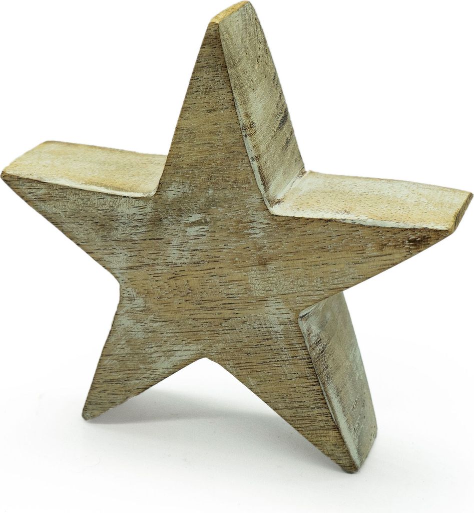 Stern Holzstern Mango 14cm Mangoholz Weiß gewischt Deko Tischdeko Holzdeko