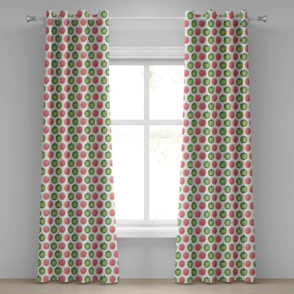 ABAKUHAUS Wassermelone Ösenvorhang, Aquarell-Art-tropische Frucht-Muster schnitt beinahe frischen Sommer-Geschmack, Dekorative 2-Panel-Fenstervorh...