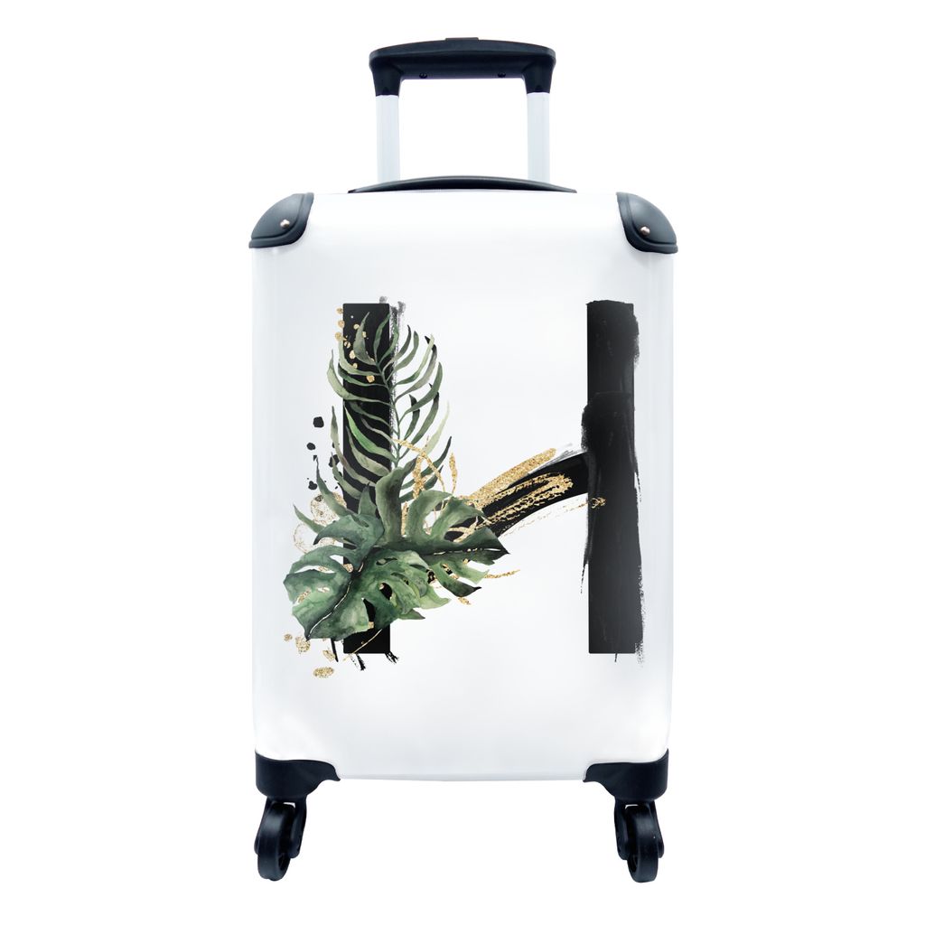 MuchoWow Koffer Handgepäck Trolley Rollkoffer Kleine Reisekoffer mit 4 Rollen - Blätter - Alphabet - Buchstabe H - Cabin Size < 55x40x23 cm & 5...