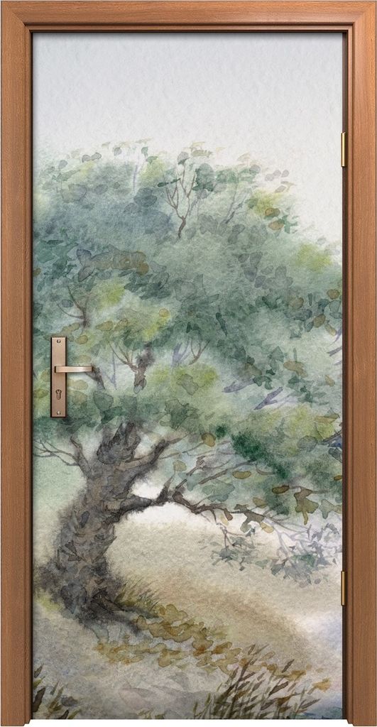 Türposter 90x200 cm Türaufkleber Türtapete Türfolie Klebefolie Aquarell Baum auf weißem Natur