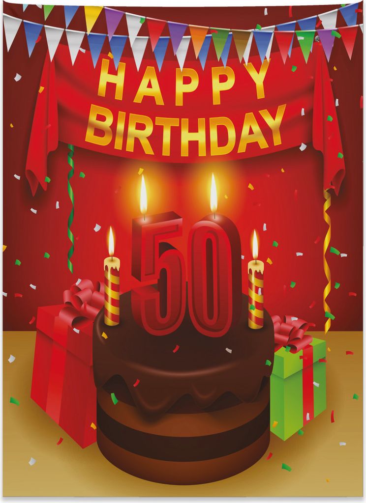 Abakuhaus 50. Geburtstag Wandteppich, Schokoladenkuchen aus Weiches Mikrofaser Stoff Kein Verblassen Klare Farben Waschbar, 110 x 150 cm, Mehrfarbig