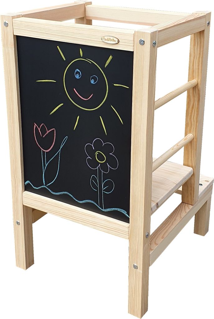 Create for you - Lernturm Holz, Küchenhelfer für Kinder, Tritthocker Kinder, Trittschemel, Learning Tower, Höhenverstellbar, Massives Kiefernholz