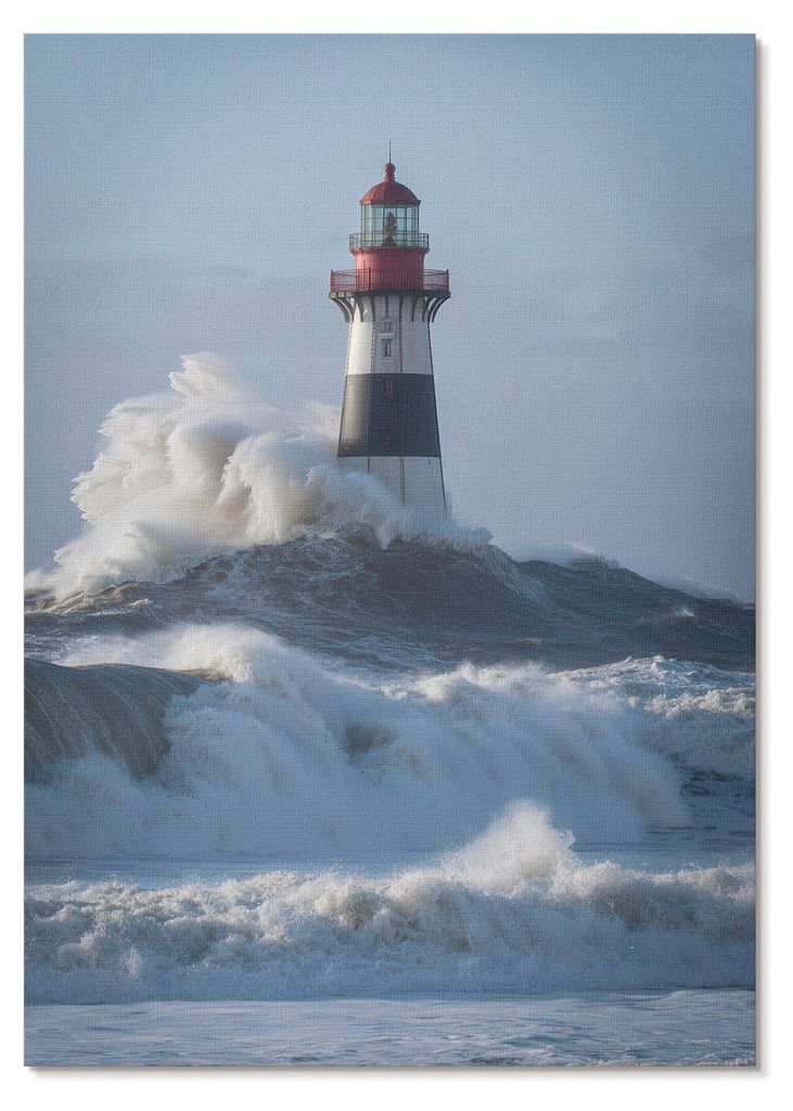 POSTER - 59x84 cm (A1) - Kairoo - Wellen, die gegen den Leuchtturm schlagen, starker Kontrast, die Kraft der Natur - Wandbild für Wohnzimmer Schla...