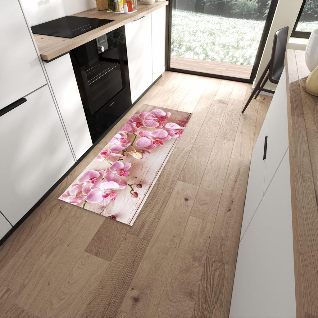 Küchenteppich 60x150cm rutschfest & abwischbar PVC Läufer - Orchideen_tabletop