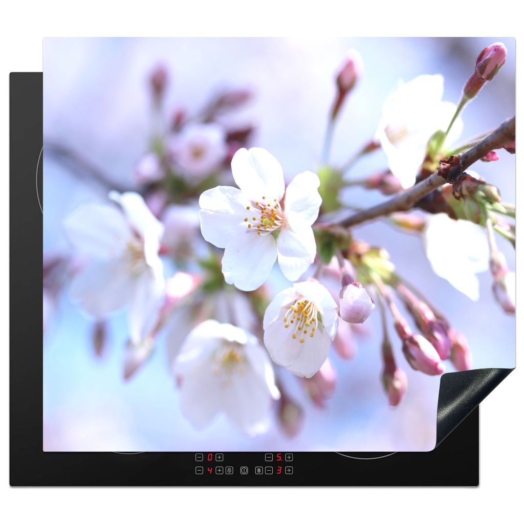 KitchenYeah Herdabdeckplatte Blumen - Sakura - Zweig , 58x51cm, Küche Deko, Glaskeramikkochfeld Herdabdeckung, Abdeckplatte fùr Kochfeld