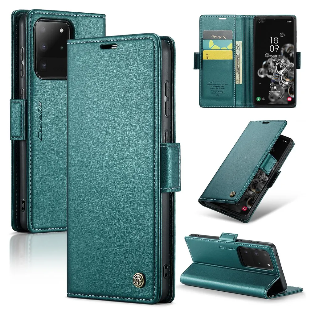 Custodia Galaxy S20 Ultra, carta di blocco RFID, custodia in pelle avanzata con funzione stand per Samsung Galaxy S20 Ultra verde