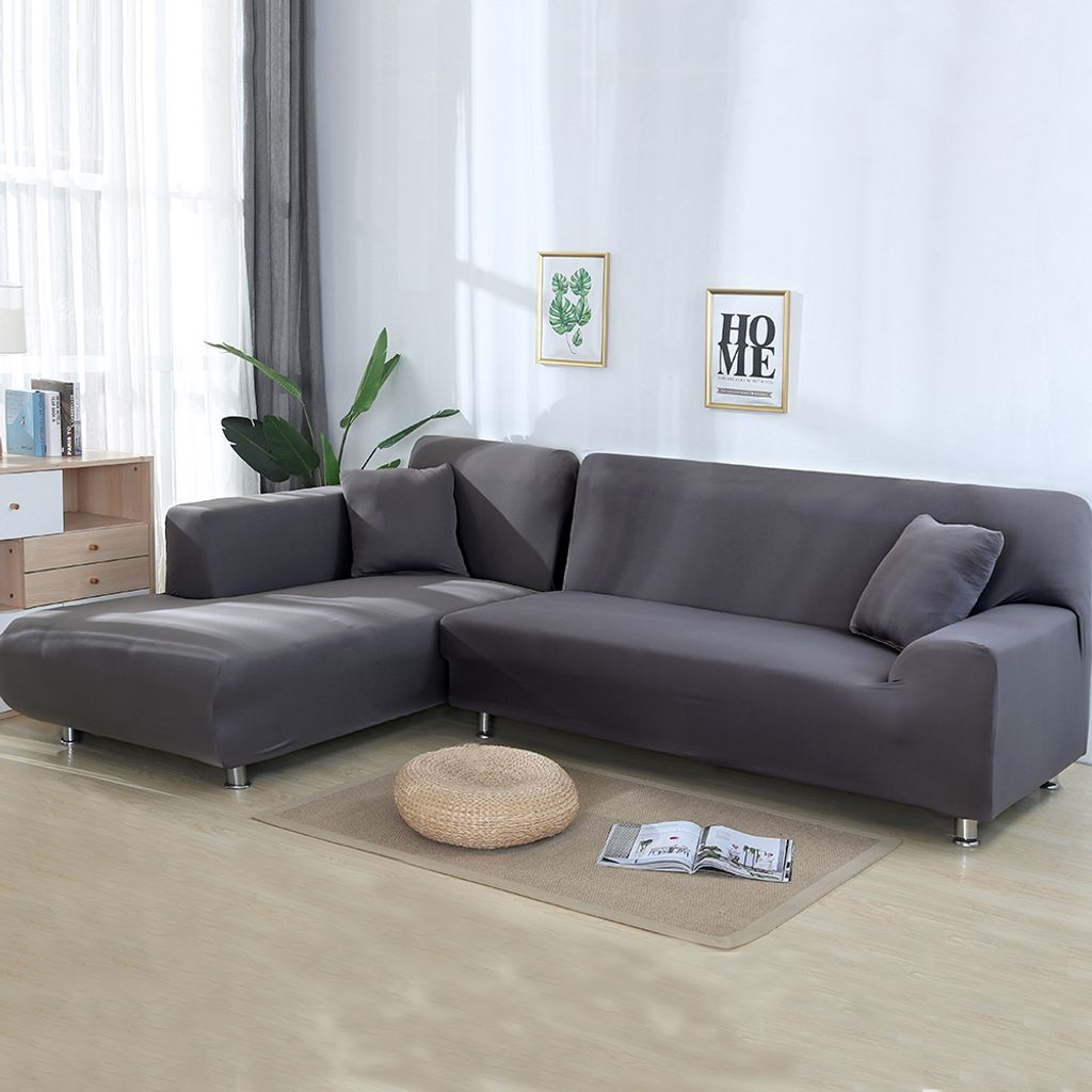 2pc Sofabezug stretch elastische Sofahusse Abdeckung Für L Form Schnittsofa blau 