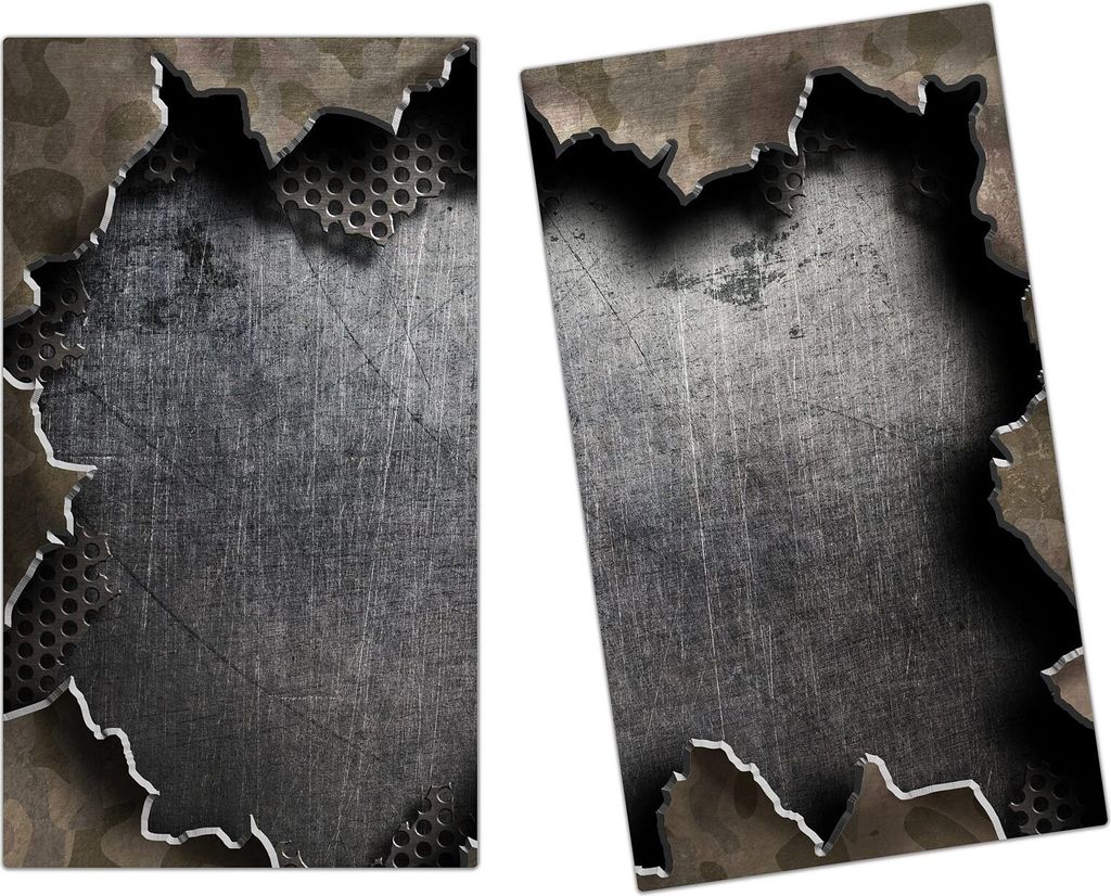Spritzschutz Herdabdeckplatte Schneidebrett aus Glas Rissiges Metall 2-Teilig (60x52cm)