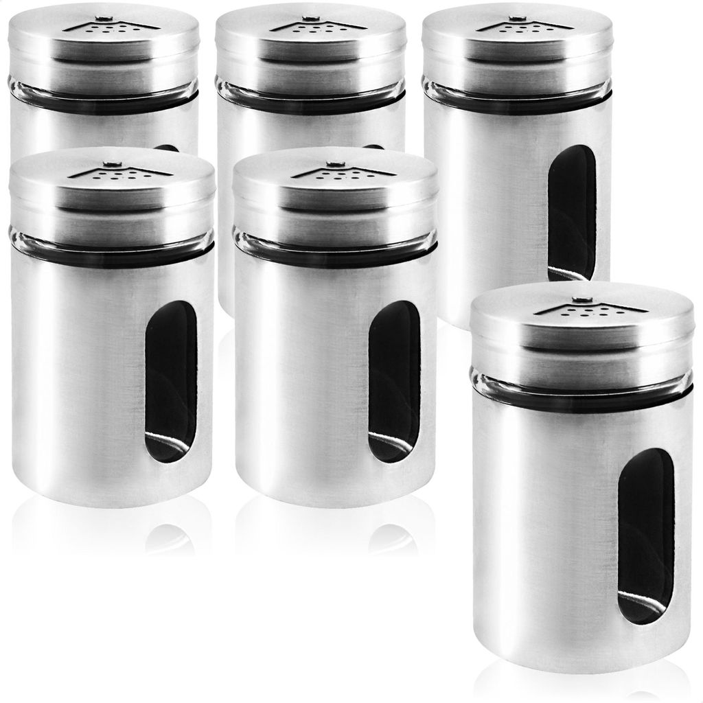 com-four® 6x Salz,- Gewürz,- & Kräuterstreuer aus Edelstahl Produktbild 