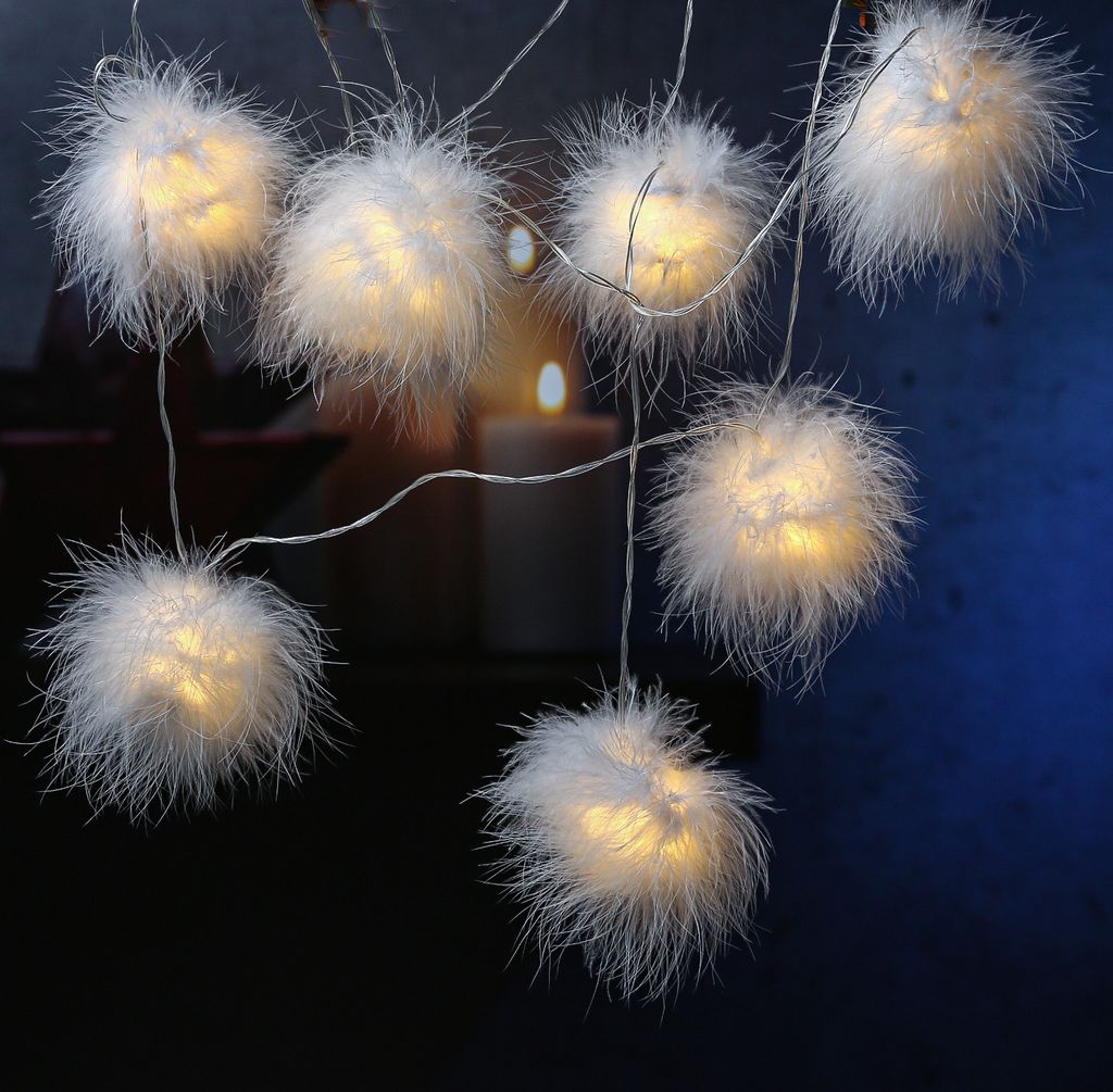LED Lichterkette SCHNEEBÄLLE - 26 warmweiße LED - L: 10m - Trafo - für Innen - weiß