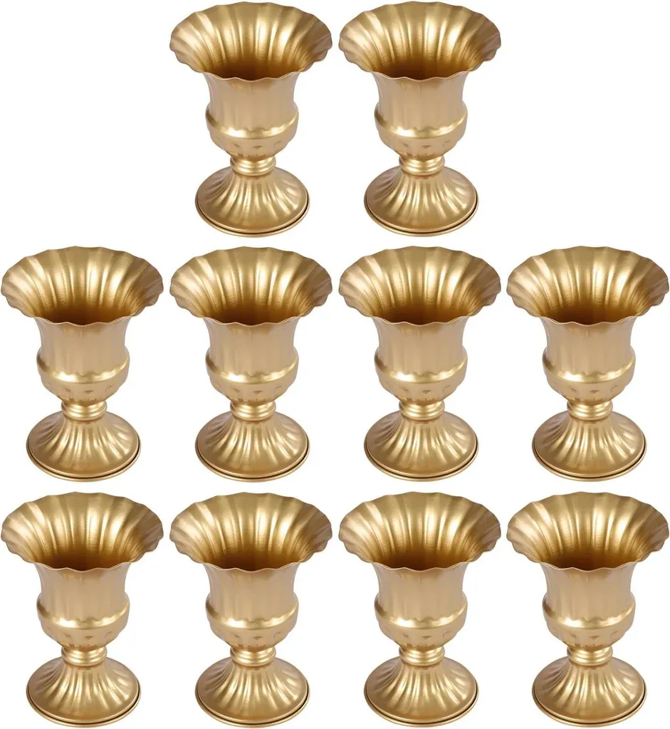 Vase Médicis Doré de Table - Set de 10 Décorations de Mariage en Métal - 2