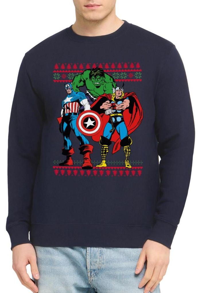 Spreadshirt Avengers Superhelden Ugly Christmas Uni Pullover, L, Navy